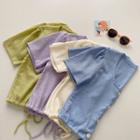 Short-sleeve Button-up Drawstring Blouse