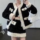 Contrast Trim Fleece Jacket / Mini Skirt
