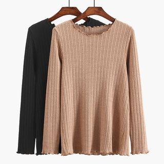 Long-sleeve Lettuce Edge Knit Top