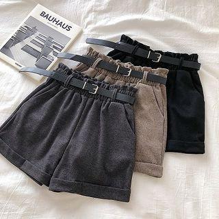 Plain Roll-up High-waist Wide-leg Shorts With Belt