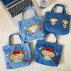 Face Embroidery Denim Tote Bag