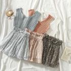 Plain Slim-fit Sleeveless Knit Top / Floral Skirt