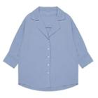 V-neck Elbow-sleeve Blouse Blue - One Size