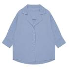 V-neck Elbow-sleeve Blouse Blue - One Size