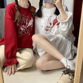 Bell-sleeve Rabbit Print Sweatshirt