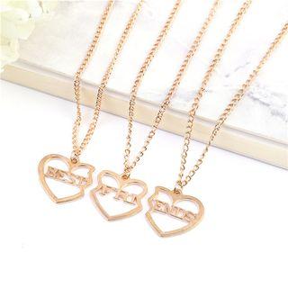 Set Of 3: Best Friends Lettering Heart Pendant Necklace Gold - One Size
