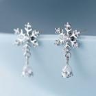 Rhinestone Snowflake Drop Dangle Earring 1 Pair - S925 Sterling Silver Earring - One Size