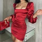 Puff-sleeve Square Neck Mini Dress