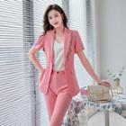 Short-sleeve Beaded Blazer / Straight Leg Pants