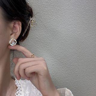 Faux Pearl Rhinestone Square Earring A125 - 1 Pair - Gold - One Size
