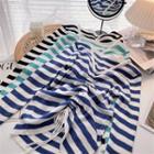 Long-sleeve V-neck Striped Drawcord Top