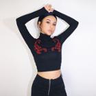 Scorpion-embroidered Skinny Crop T-shirt