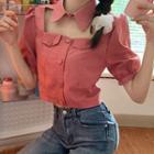Cut-out Elbow-sleeve Cropped Blouse