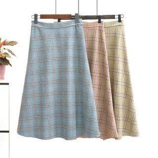 Gingham Faux-suede A-line Skirt
