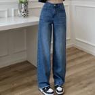 High-waist Color Panel Wide-leg Jeans