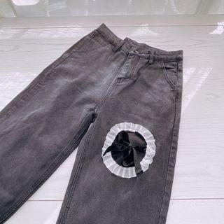 Bow Accent Washed Loose Fit Jeans