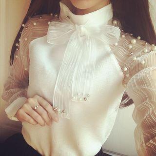 Bow Detail Faux Pearl Blouse