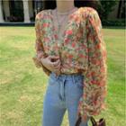 Floral Print Blouse Floral - Orange & Yellow - One Size
