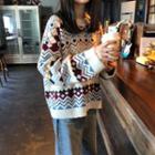 Patterned Knit Sweater White - One Size
