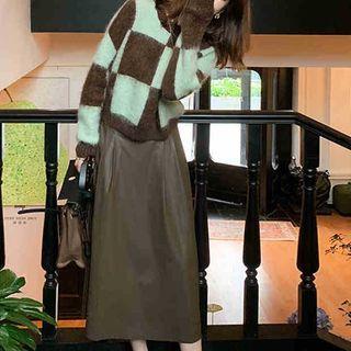 Set: Check Sweater + Midi A-line Skirt