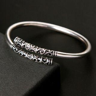 Embossed Stainless Steel Open Bangle 817 - Golden Cudgel - One Size