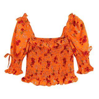Short-sleeve Smocked Floral Top