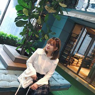 Letter Embroidered Frill Trim Shirt