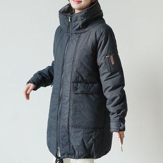 Stand-collar Houndstooth-detail Padded Parka