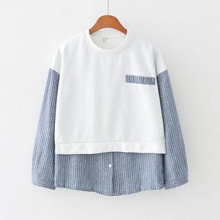 Mock Two-piece Pinstripe Panel Sweatshirt