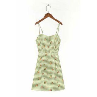 Spaghetti Strap Gingham Floral Mini A-line Dress
