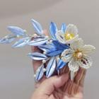 Faux Pearl Flower Hair Comb Clip Blue & White - One Size