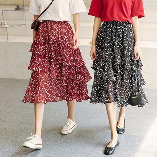 Floral Print Tiered Chiffon Skirt