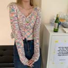 Cropped Buttoned Knit Top Buttoned Knit Top - Multicolor - One Size