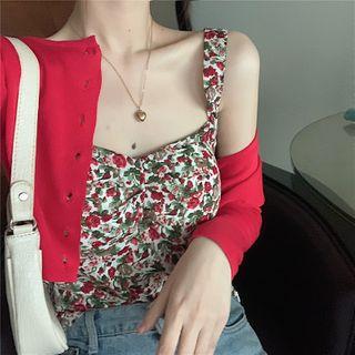 Spaghetti Strap Floral Print Top / Cardigan