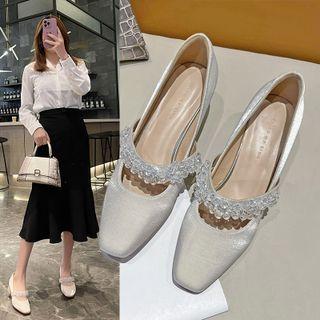 Faux Crystal Block-heel Mary Jane Shoes