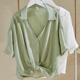 Elbow-sleeve Twisted Shirt