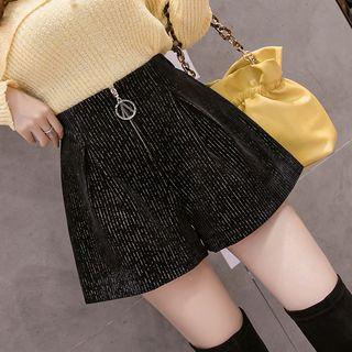 High-waist Zipped Velvet Shorts