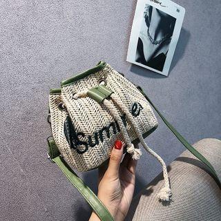 Lettering Straw Woven Bucket Bag