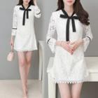 Bow Accent 3/4 Sleeve Lace Dress