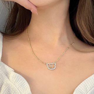 Bear Rhinestone Pendant Choker 1 Pc - Gold - One Size