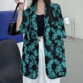 Short-sleeve Floral Blazer Green - One Size
