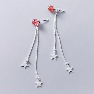 925 Sterling Silver Star & Bead Fringed Earring 1 Pair - Silver - One Size