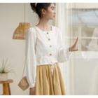Square-neck Buttoned Blouse White - One Size