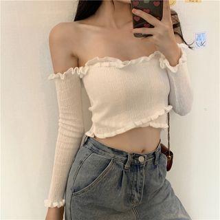 Off-shoulder Cable-knit Crop Top
