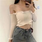 Off-shoulder Cable-knit Crop Top