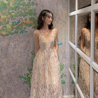 Strappy Fringed Midi A-line Dress