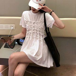 Short-sleeve Crinkled Mini T-shirt Dress