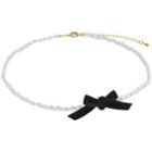 Bow Alloy Faux Pearl Choker White - One Size