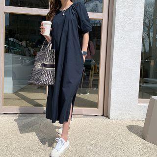 Puff-sleeve Long Shift Dress