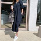 Puff-sleeve Long Shift Dress